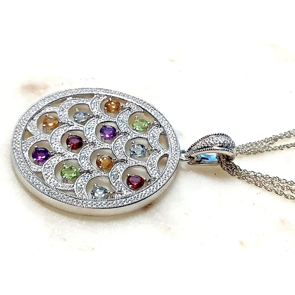 Ross Simons Necklace 3 Carats of Gemstones Diamonds Sterling Silver 925 Orig Box